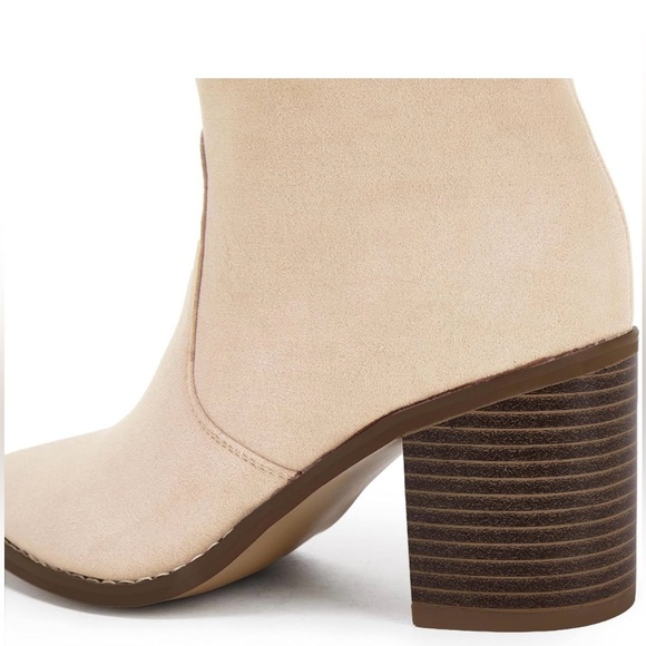 Womens Pointed Toe Mid Chunky Heel Side Zipper Knee High Boots Tall Booties - Picture 8 of 9